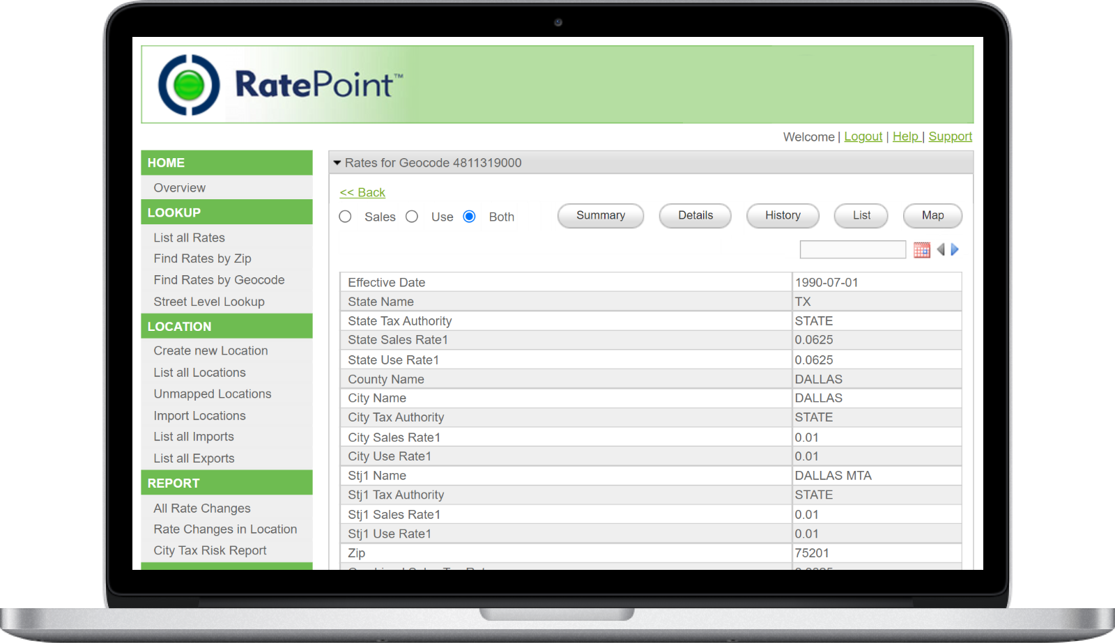 RatePoint rates by geocode